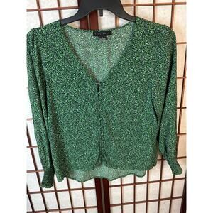 Sanctuary Blouse with tiny leopard print Jewel tone green size Med